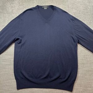 Giorgiolini Sweater Mens L Navy Blue  Extrafine Merino Wool Italy V-Neck